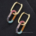 Shangjie Oem Aretes para Mujeres colorido Hip Hop Gold Earrngs Circón Damas Pendientes de moda Clip Pendientes de mujeres